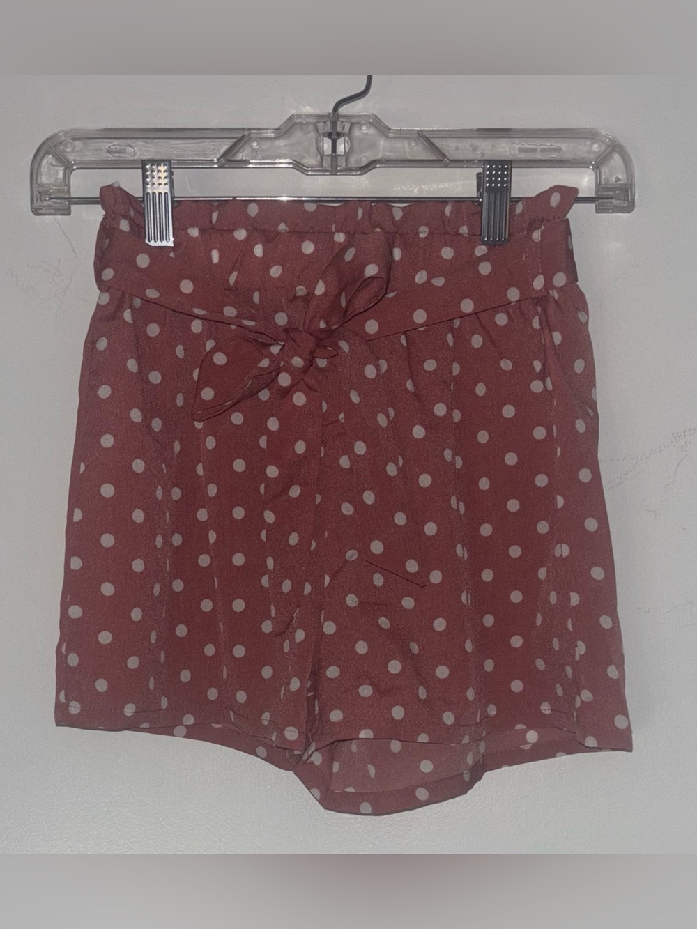 SHEIN Mauve Polka Dot High Waist Tie-Front Shorts
